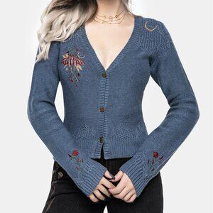 Selenia Moth Embroidered Cable Twist Knit Cardigan Medium